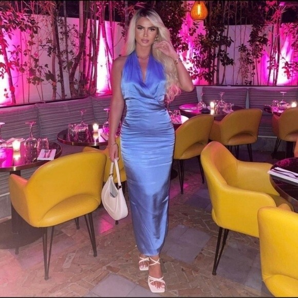 Zara Dresses & Skirts - ZARA Bloggers favorite Halter blue Midi Dress Size XL